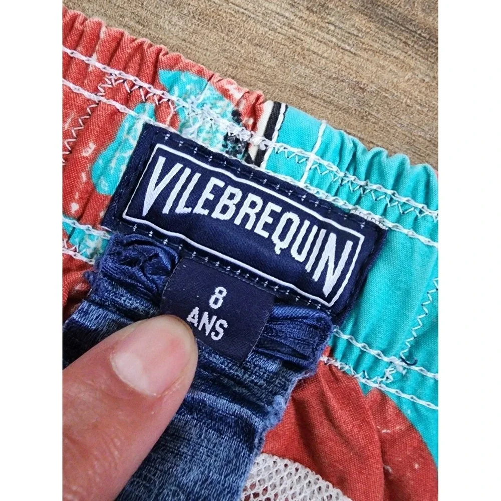 Vilebrequin Swim Trunks Kids 8 Red Blue Fish Print Luxury Beach Summer Quick Dry